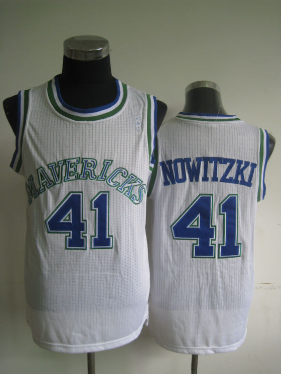 NBA Dallas Mavericks 41 Dirk Nowitzki Retro White Jersey